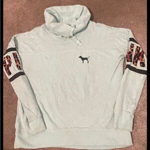 PINK Victoria's Secret Mint Cowl neck with Leopard Sleeves